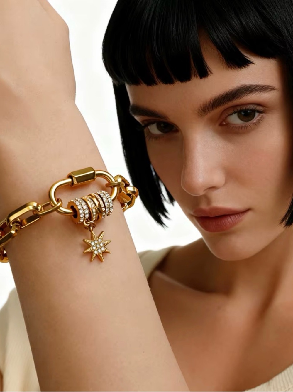 18K Gold Plated Crystal  Necklace and Bracelet with Star Charm Waterproof SET